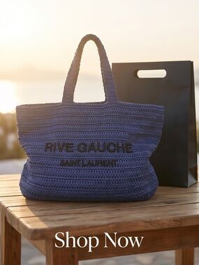 Saint Laurent Navy Crochet Rive Gauche Tote